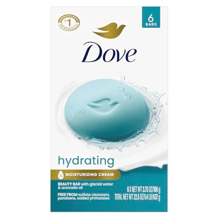 Dove Beauty Bar 6 Pack Hydrating with Glacial water & Avocado oil Cleanses & Hydrates 3.75 Oz - Image 1